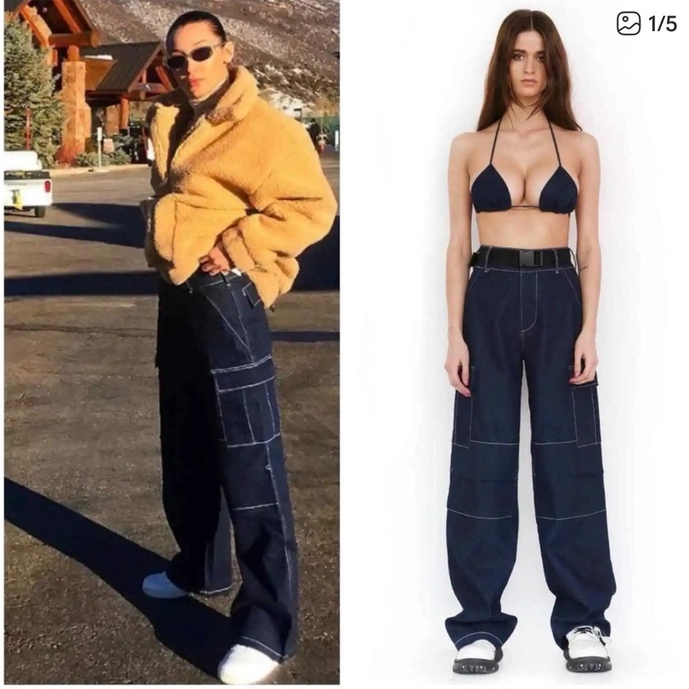 I. AM. GIA Ace High Waisted Slouchy Baggy Wide Leg Denim Cargo Carpenter Jeans